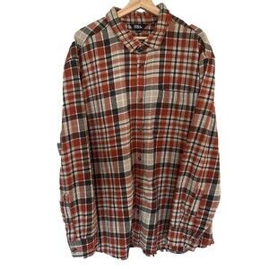 Eddie Bauer Flannel Shirt Mens XXXL Orange Plaid Long Sleeve Button Front Cotton